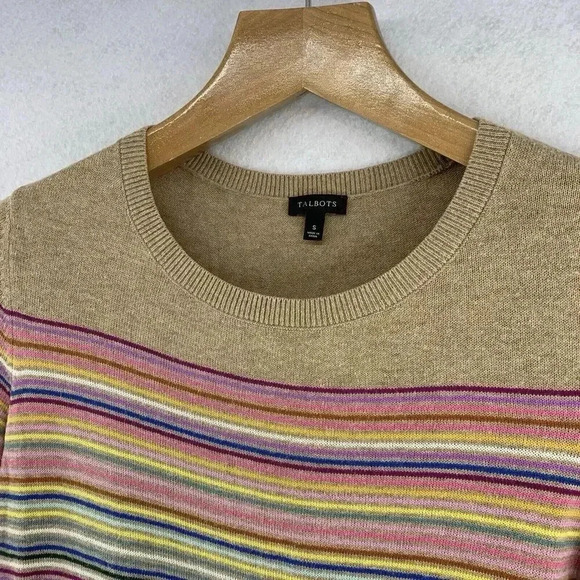 Talbots Women’s S Long Sleeve Sweater, Beige with Multicolor Stripes 5% Cashmere - Picture 4 of 5